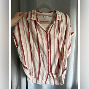 Madewell Red and White Striped Button Down Shirt